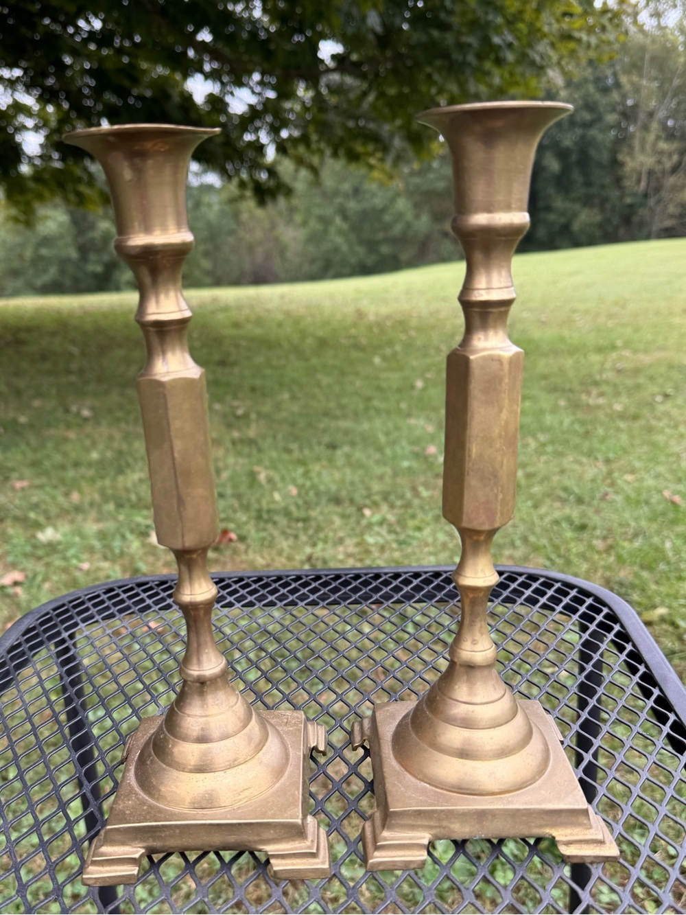 pair of vintage brass candlestick holders